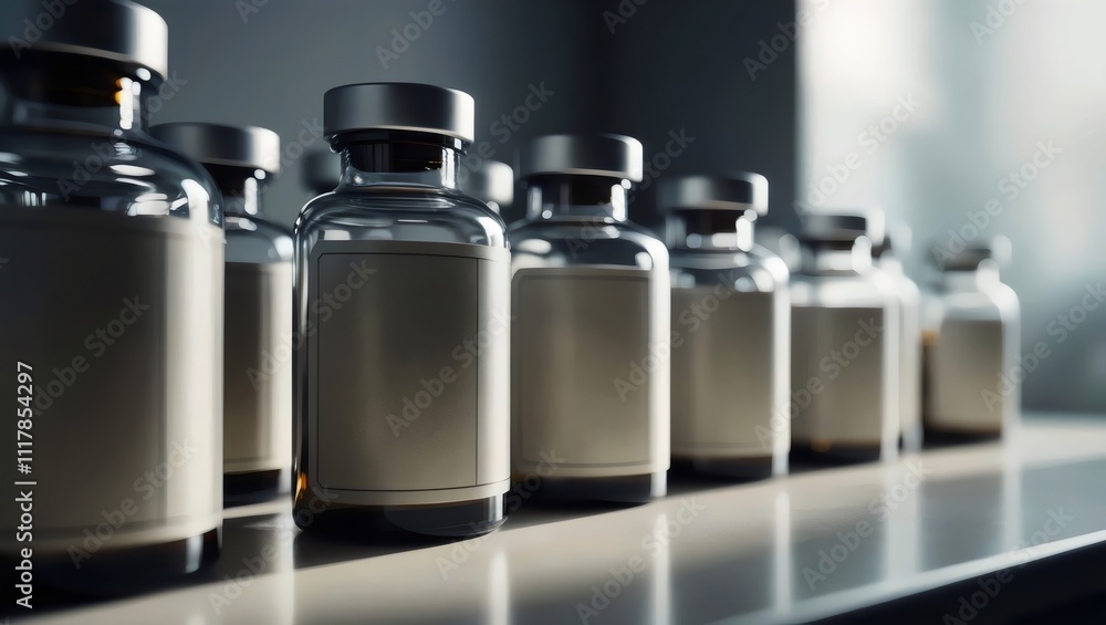 Empty Medicine Bottles: Small Glass Containers with Blank Labels Empty Medicine Bottles: Small Glass Containers with Blank Labels