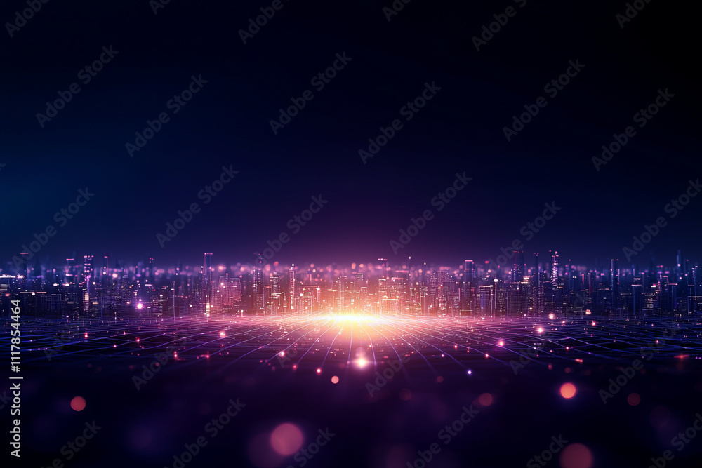Fototapeta premium futuristic cityscape glowing with electric grids and vibrant neon lights at night