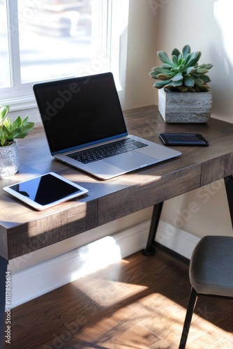Wallpaper Mural A person's workspace with a laptop and wooden desk, ideal for remote work or study Torontodigital.ca