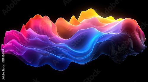 Neon holographic rainbow wave curve background. Gradient design elements.