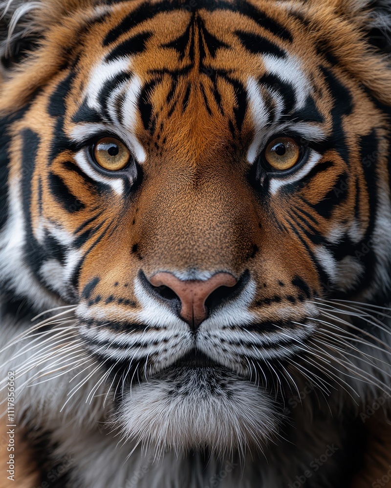 Majestic Close-Up of a Sumatran Tiger's Face Intense Gaze and Striking Stripes Majestic Close-Up of a Sumatran Tiger's Face Intense Gaze and Striking Stripes