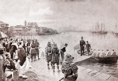 Photos Commodore Perry disembarks in Tokyo on July 8, 1853 Paited by W