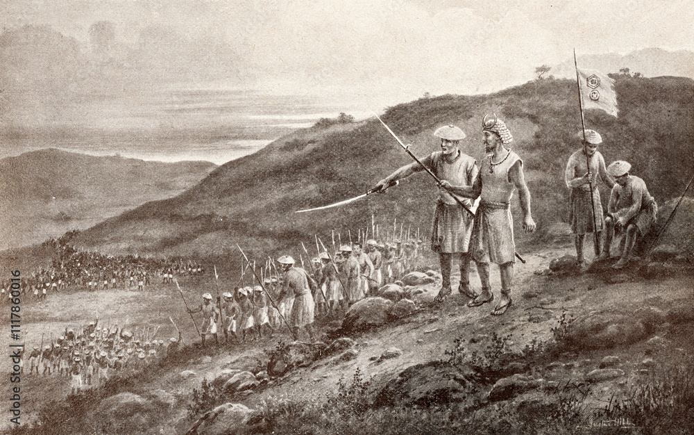 Obraz premium Jimmo rejects the Ainos towards the North, Painted by J. Hill