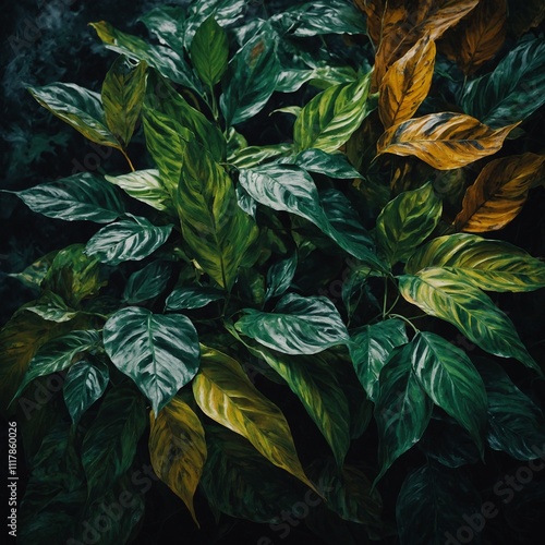 Create an abstract painting inspired by leaves.

