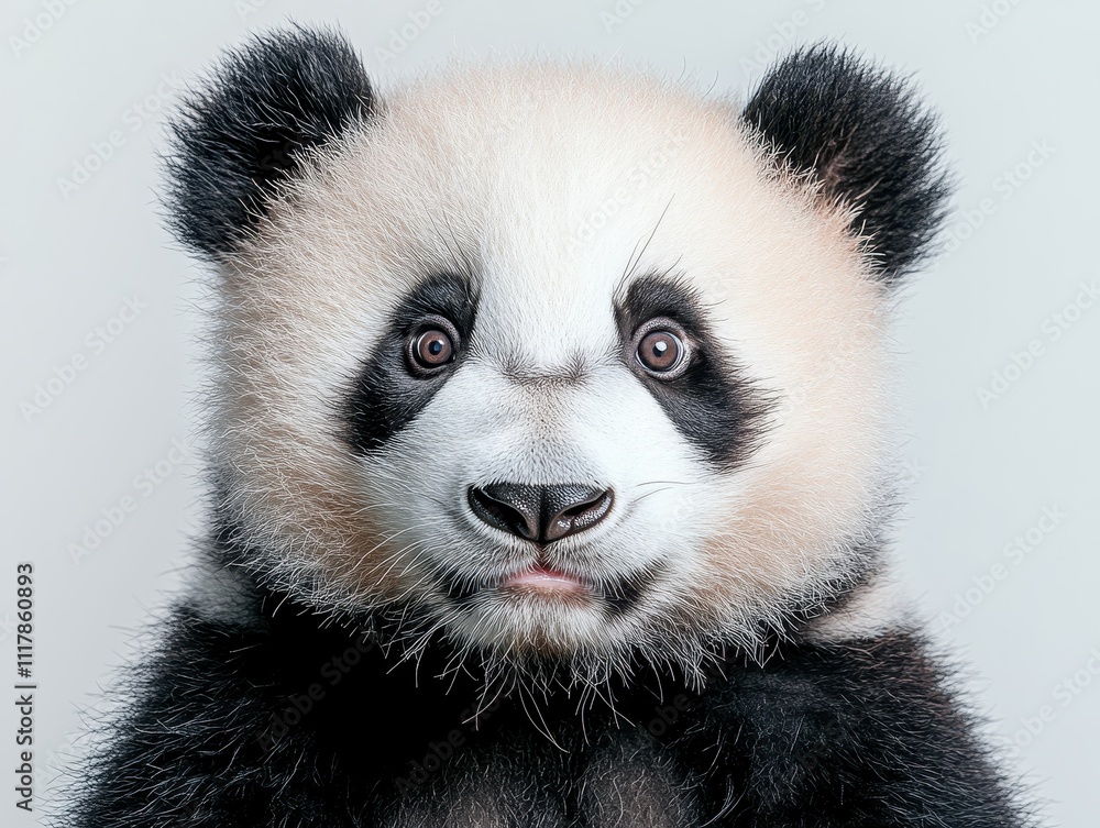 Fototapeta premium Adorable Close-Up Portrait of a Baby Panda Cub, Fluffy Fur, Big Eyes, Wildlife Conservation