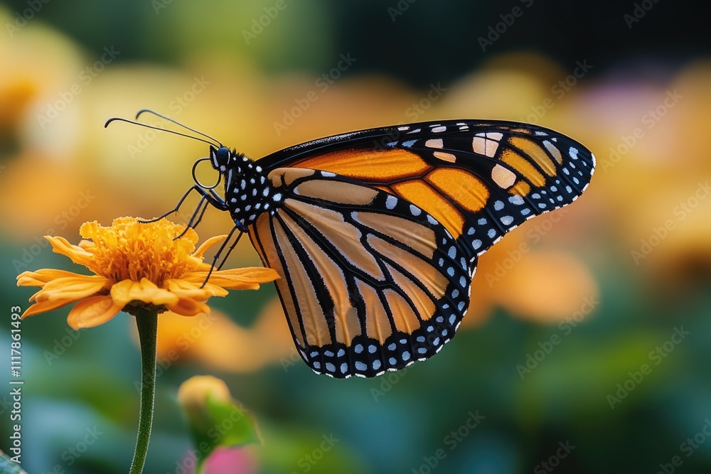 Obraz premium A close-up shot of a butterfly perched on a colorful flower