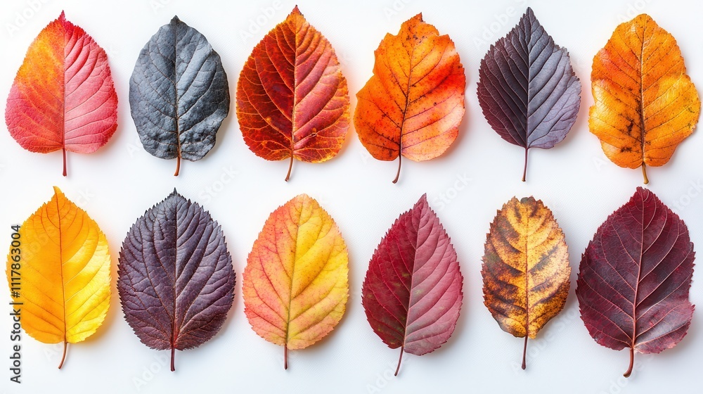 Vibrant Autumn Leaves Collection Flat Lay of Twelve Colorful Fall Foliage on White Background - Perfect for Seasonal Designs Vibrant Autumn Leaves Collection Flat Lay of Twelve Colorful Fall Foliage on White Background - Perfect for Seasonal Designs