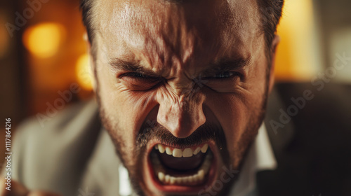 Screaming angry man, evil boss, terrible person, abuser, Angry businessman. Aggressive opponent. . He's probably an abuser and a misogynist. 