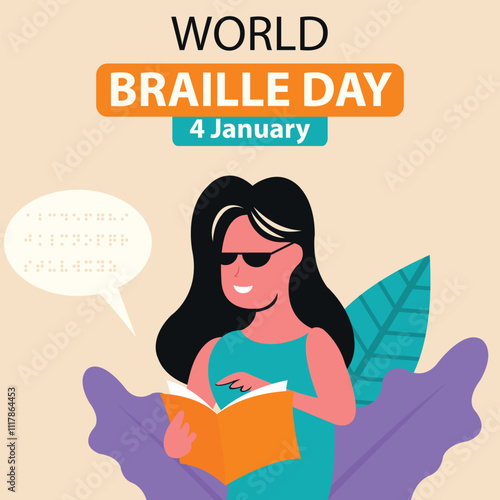 illustration vector graphic of a woman is reading braille with her sense of touch, perfect for international day, world braille day, celebrate, greeting card, etc.