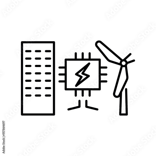 
Smart grid black line icon.