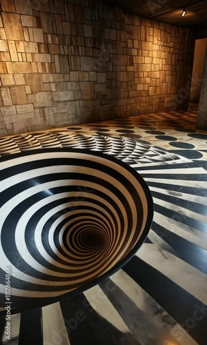 A brief video showcasing dynamic visuals with optical illusion elements, vibrant colors, and fluid motion, creating mesmerizing effects.