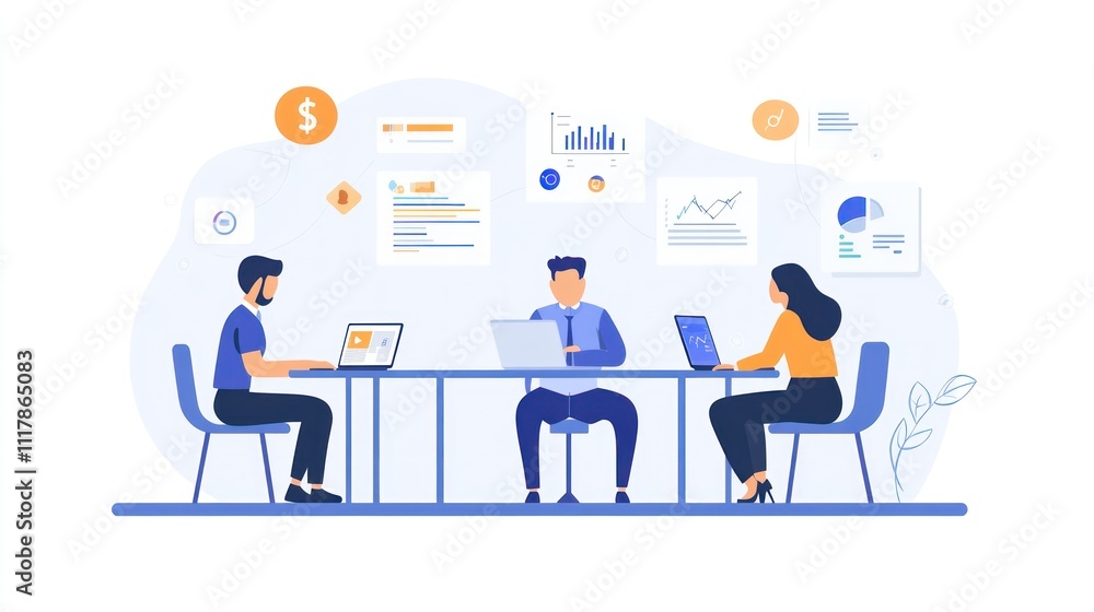 Here's a and keyword list for your stock photo.. Team analyzing data on laptops at meeting table. Here's a and keyword list for your stock photo.. Team analyzing data on laptops at meeting table.