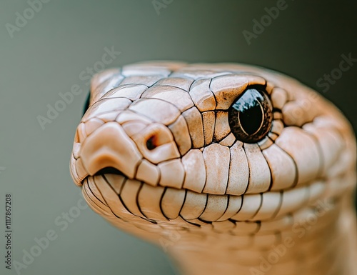 Close-up of the head and neck of an orange-yellow snake with a black background