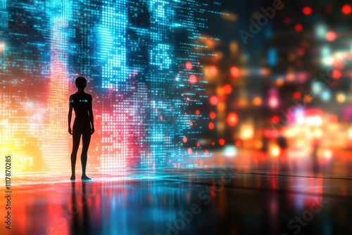 Wallpaper Mural A person standing in front of a city skyline at night, illuminated by streetlights and building lights Torontodigital.ca