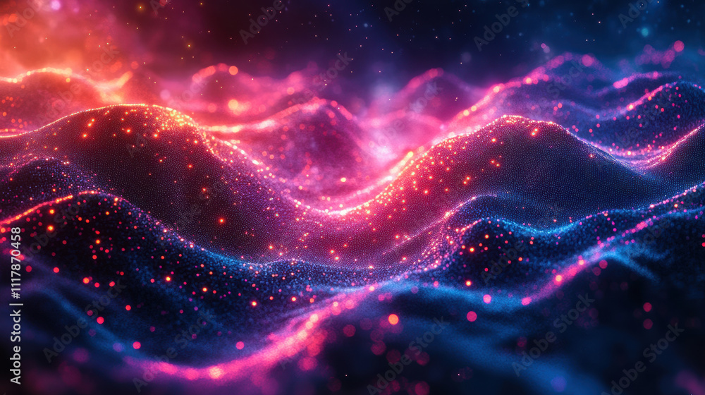 Fototapeta premium vibrant digital landscape with glowing neon waves