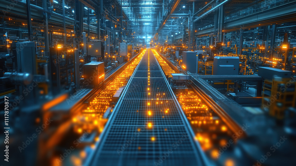 futuristic factory with glowing automated systems futuristic factory with glowing automated systems