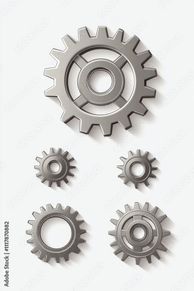 A set of gears arranged neatly on a white background A set of gears arranged neatly on a white background