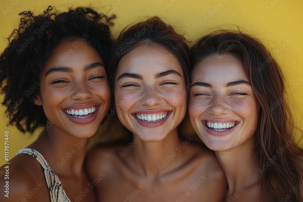 A group of three women standing side by side, possibly friends or colleagues A group of three women standing side by side, possibly friends or colleagues