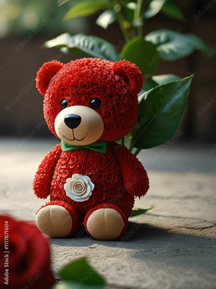 Obraz premium teddy bear with red rose