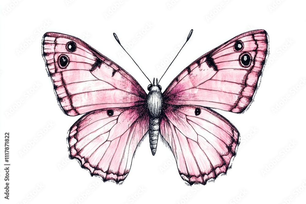A delicate pink butterfly perched on a clean white background A delicate pink butterfly perched on a clean white background