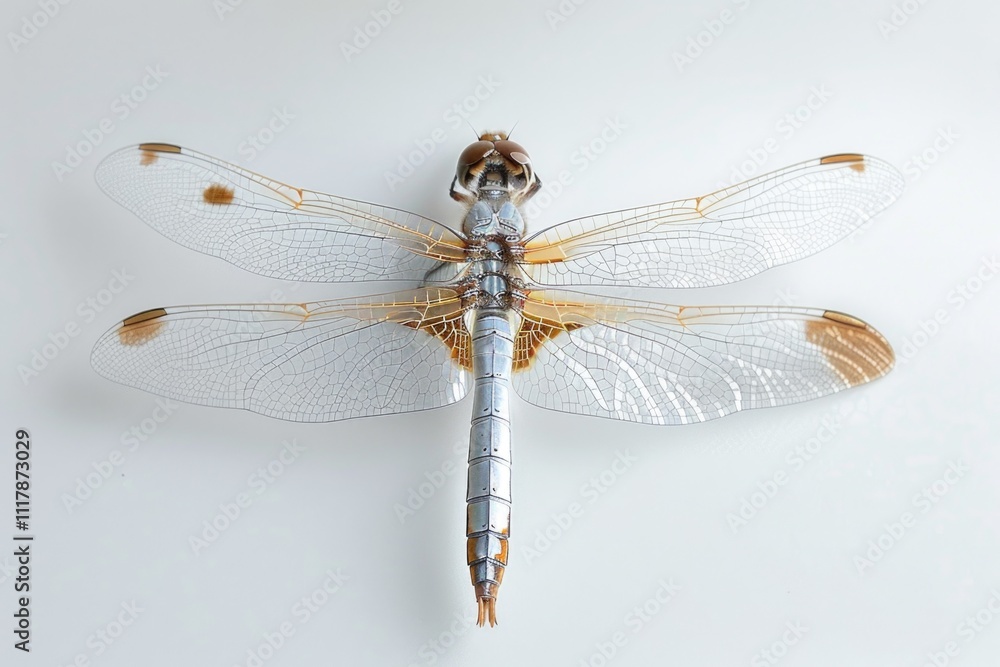 A close-up shot of a dragonfly perched on a white surface A close-up shot of a dragonfly perched on a white surface