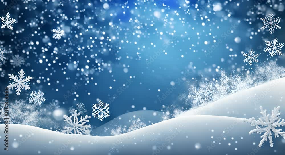 Background with white snowflakes on blue winter and festive atmosphere 4K Background with white snowflakes on blue winter and festive atmosphere 4K