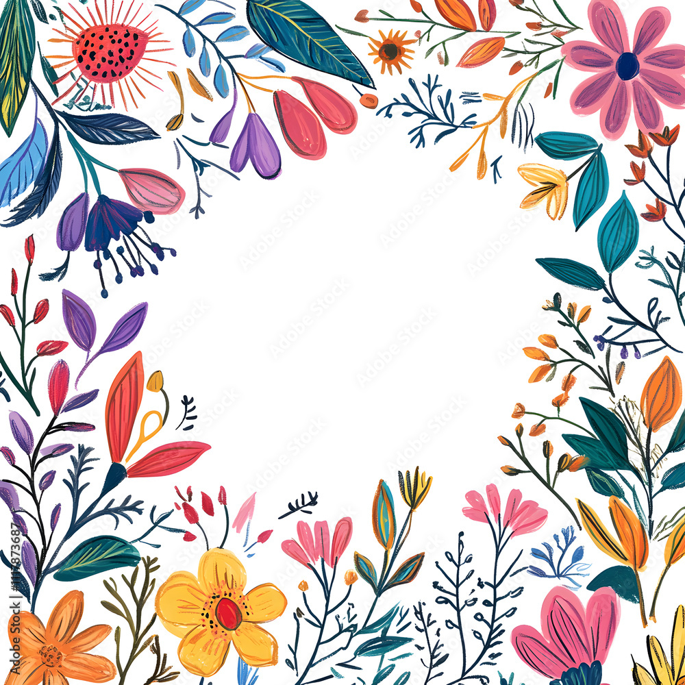 Creative 2D Doodle Floral Illustrations Text Space for Versatile Designs, Greeting Cards, Invitations Creative 2D Doodle Floral Illustrations Text Space for Versatile Designs, Greeting Cards, Invitations