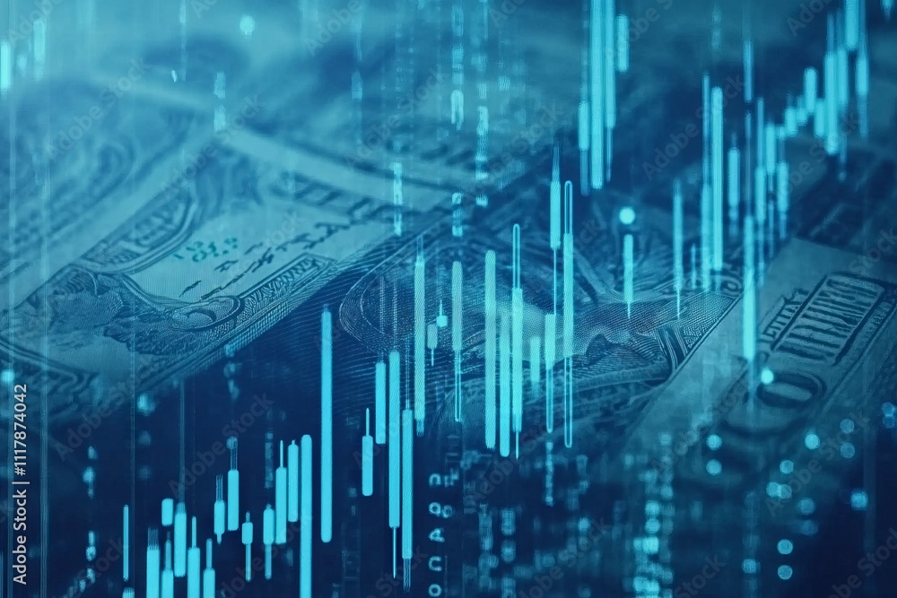 Digital Financial Charts and Dollar Bills in Blue Tone. AI generated illustration Digital Financial Charts and Dollar Bills in Blue Tone. AI generated illustration