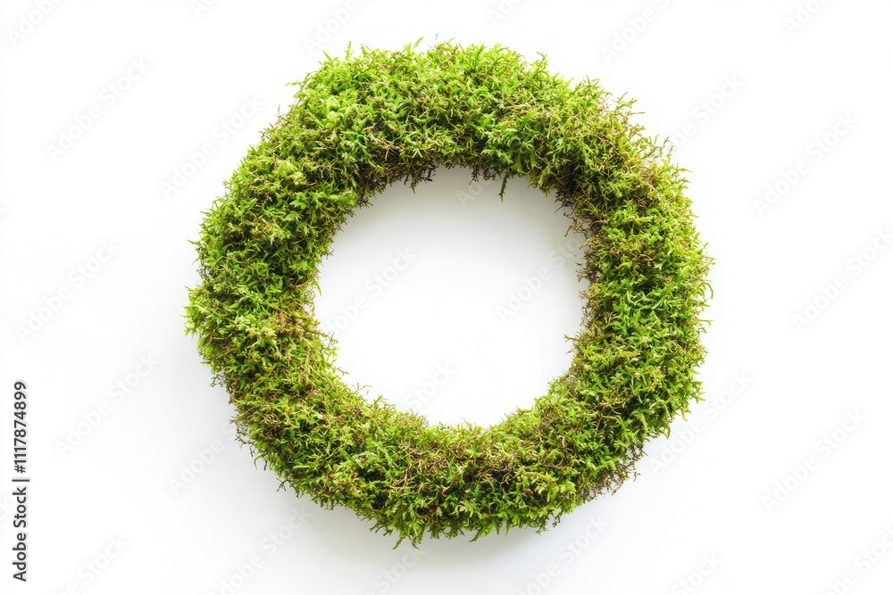 A green moss wreath with a white background A green moss wreath with a white background