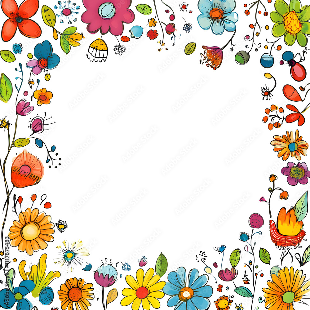 Creative 2D Doodle Floral Illustrations Text Space for Versatile Designs, Greeting Cards, Invitations Creative 2D Doodle Floral Illustrations Text Space for Versatile Designs, Greeting Cards, Invitations