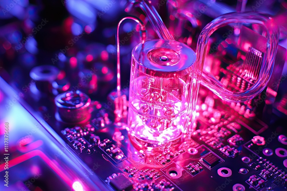 Fototapeta premium Illuminated glass component on circuit board.