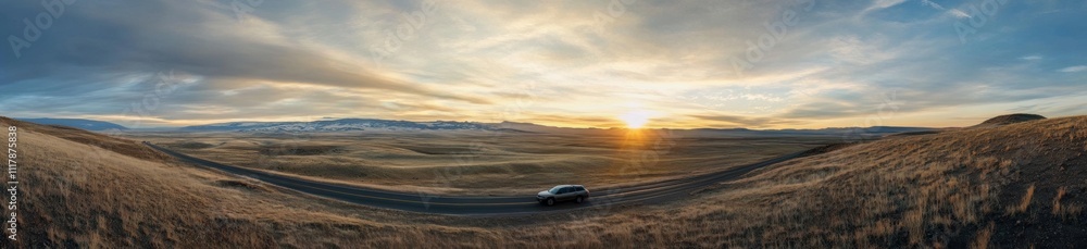 Scenic Drive Through Open Landscape at Sunset Scenic Drive Through Open Landscape at Sunset