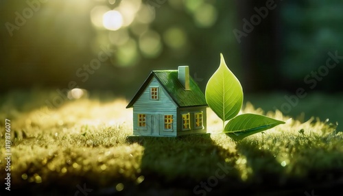 Wallpaper Mural Sustainable Living in Harmony with Nature. Miniature Green Home Showcasing Eco Friendly Design, Renewable Energy Integration, and Organic Elements for a Low Carbon, Environmentally Conscious Future Torontodigital.ca