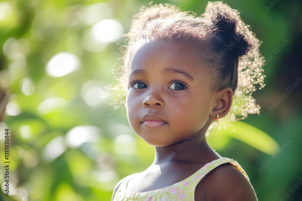 A young girl with curly hair looks directly at the camera, smiling and engaging