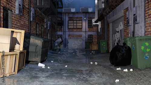 Unheimliche Großstadtgasse mit Müll