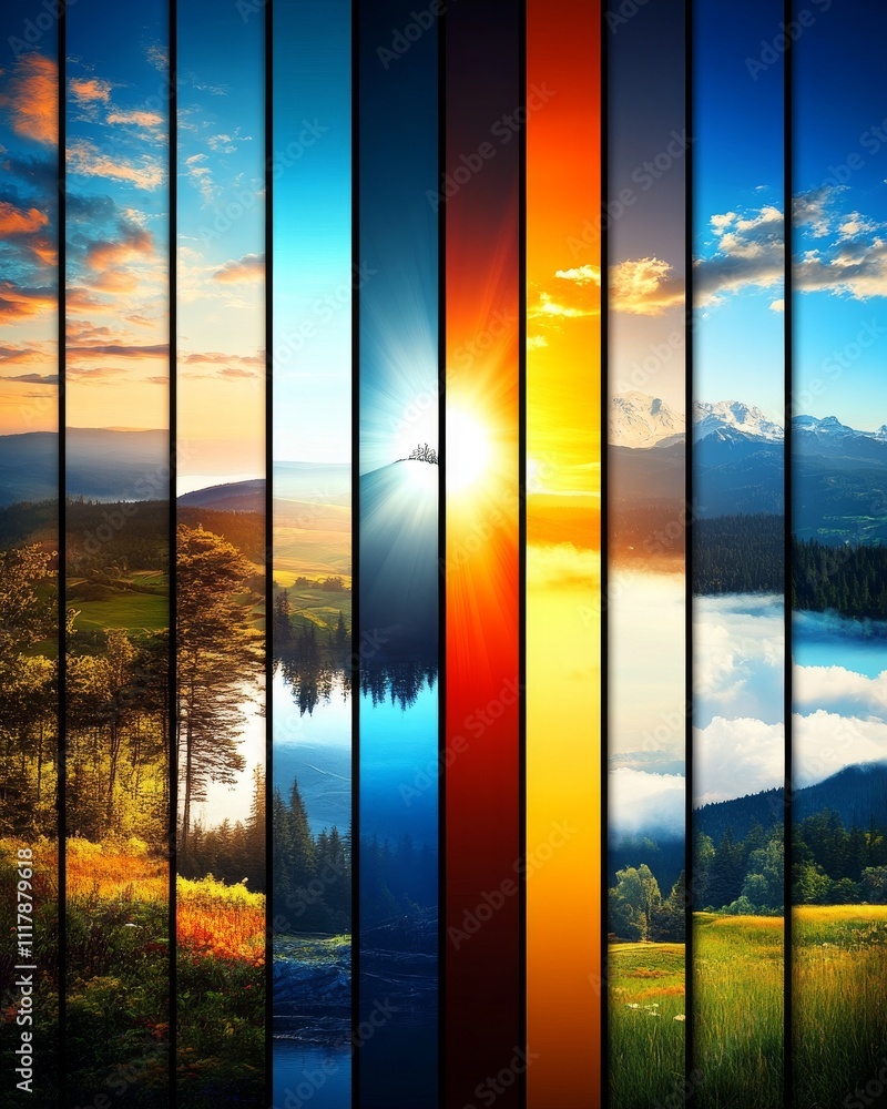 Fototapeta premium Stunning landscape collage showcasing vibrant seasonal transitions in nature's beauty.