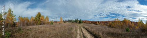 Panoramic nature landscape, soft pastel colors, dream nature, sunset autumn background, peaceful amazing nature panorama