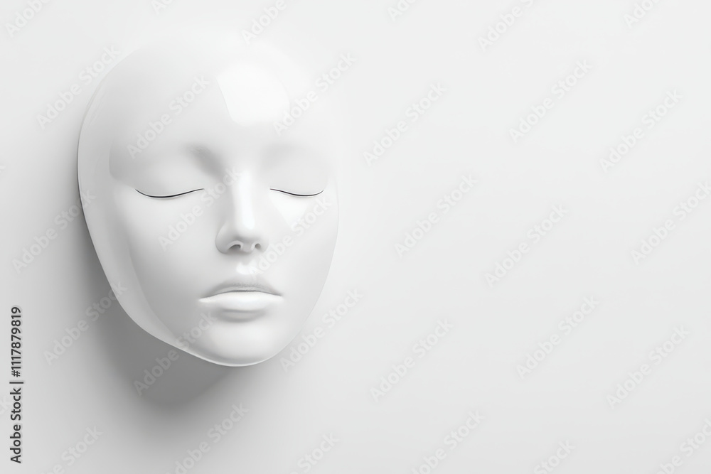 White Minimalist Human Face Mask on a Soft White Background Symbolizing Beauty, Artistry, and Creativity in Contemporary Design Trends White Minimalist Human Face Mask on a Soft White Background Symbolizing Beauty, Artistry, and Creativity in Contemporary Design Trends