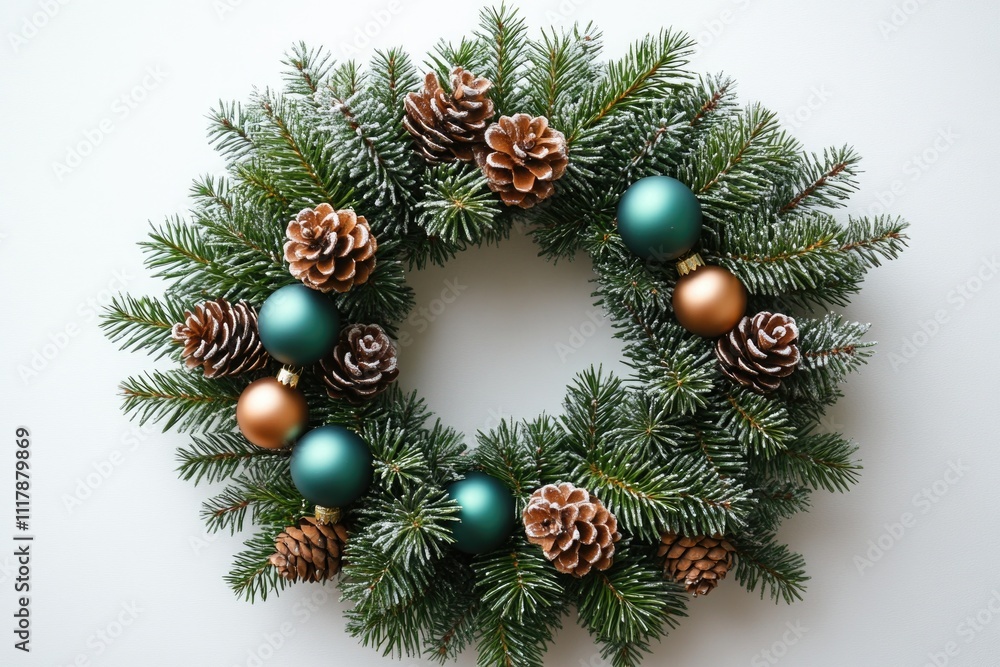 A decorative wreath made from pine cones and ornaments, ideal for seasonal or holiday decorations A decorative wreath made from pine cones and ornaments, ideal for seasonal or holiday decorations