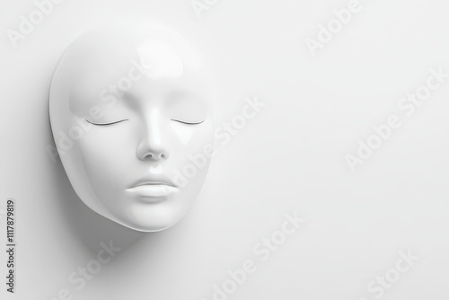 White Minimalist Human Face Mask on a Soft White Background Symbolizing Beauty, Artistry, and Creativity in Contemporary Design Trends