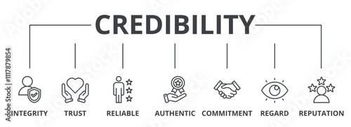 Credibility banner web icon vector illustration concept with icon of integrity, trust, reliable, authentic, commitment, regard, and reputation