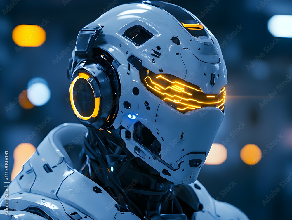 Fototapeta premium Futuristic Robot Helmet 3D Illustration