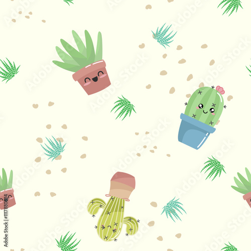 cactus y plantas en maceta sobre fondo amarillo