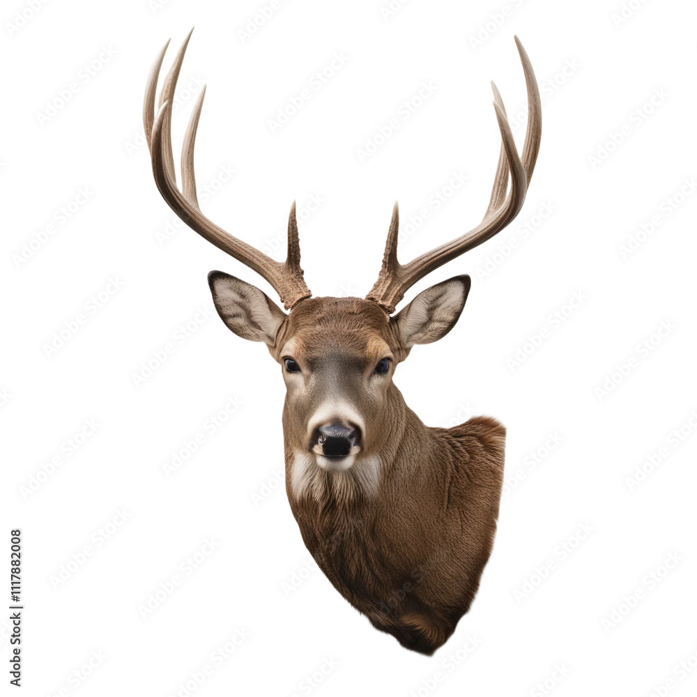 Deer head with horns isolated on transparent background cutout Deer head with horns isolated on transparent background cutout