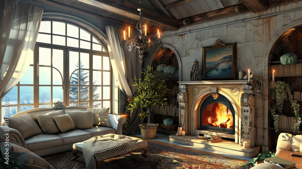 cozy room with fireplace and sofa cozy room with fireplace and sofa