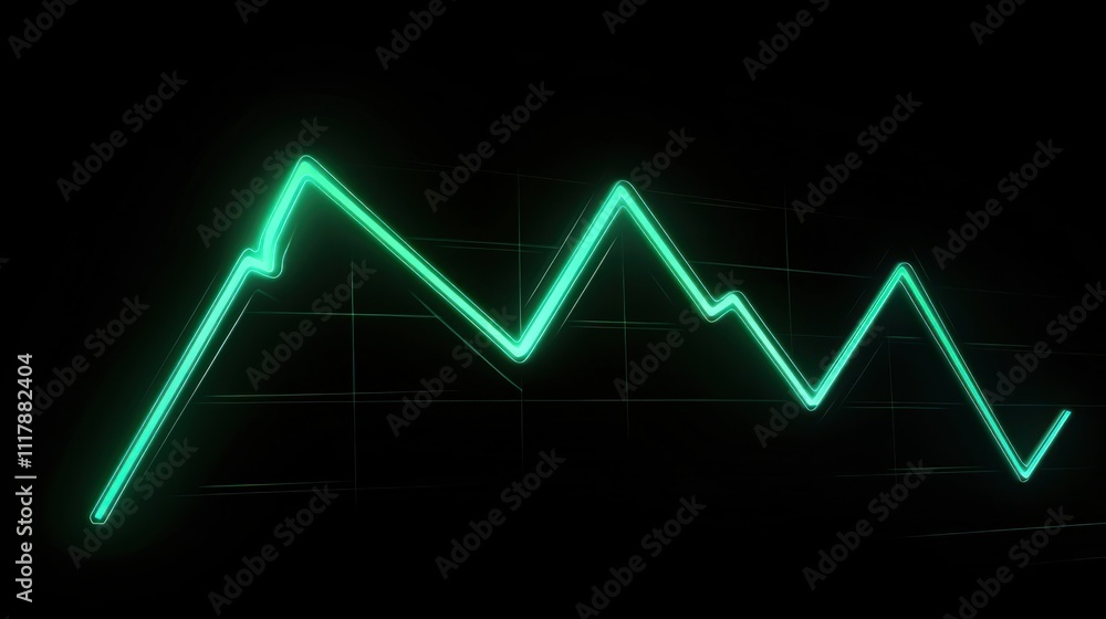 Glowing green line graph showing fluctuating data on a dark background. Glowing green line graph showing fluctuating data on a dark background.