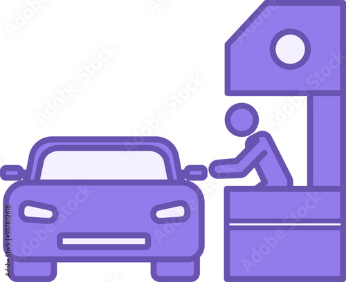 Colored Drive Thru Icon. Vector Illustration. Takeaway Service. Purchase of Goods on Exit from Car. Seller Sells Food to Car Driver