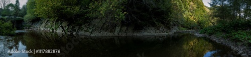 panorama with the river in the mountains on an autumn day