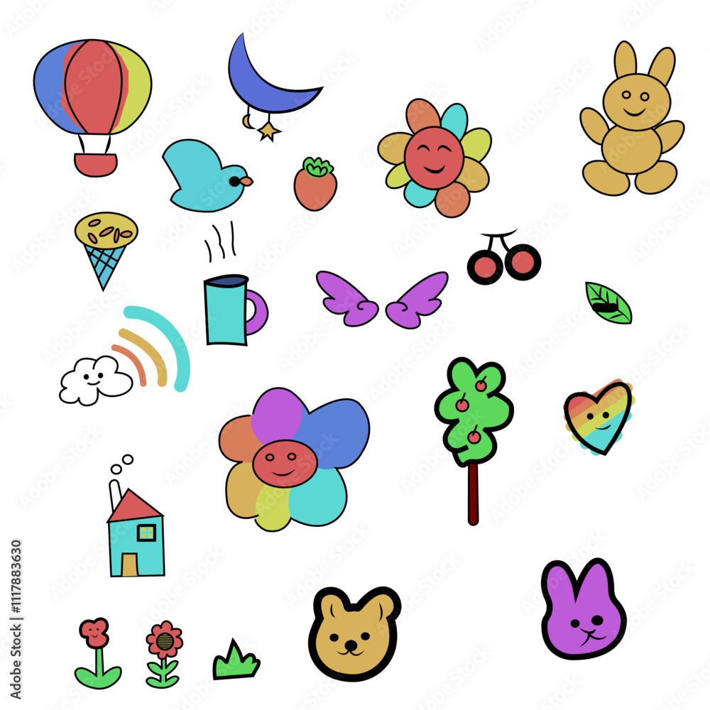 Minimal Design of Happy Cute Faces illustrations Minimal Design of Happy Cute Faces illustrations