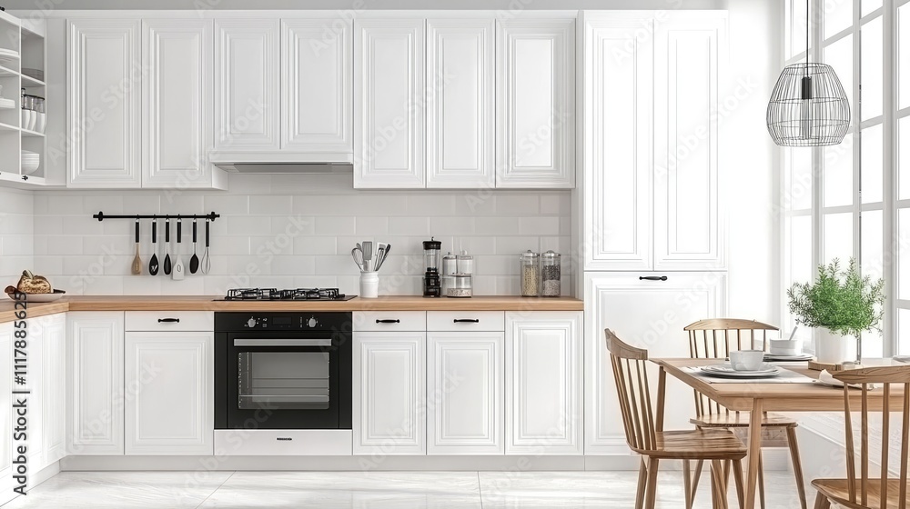 Close-up of a built-in oven in a contemporary kitchen with white and wooden cabinets, showcasing elegant design and soft light Close-up of a built-in oven in a contemporary kitchen with white and wooden cabinets, showcasing elegant design and soft light